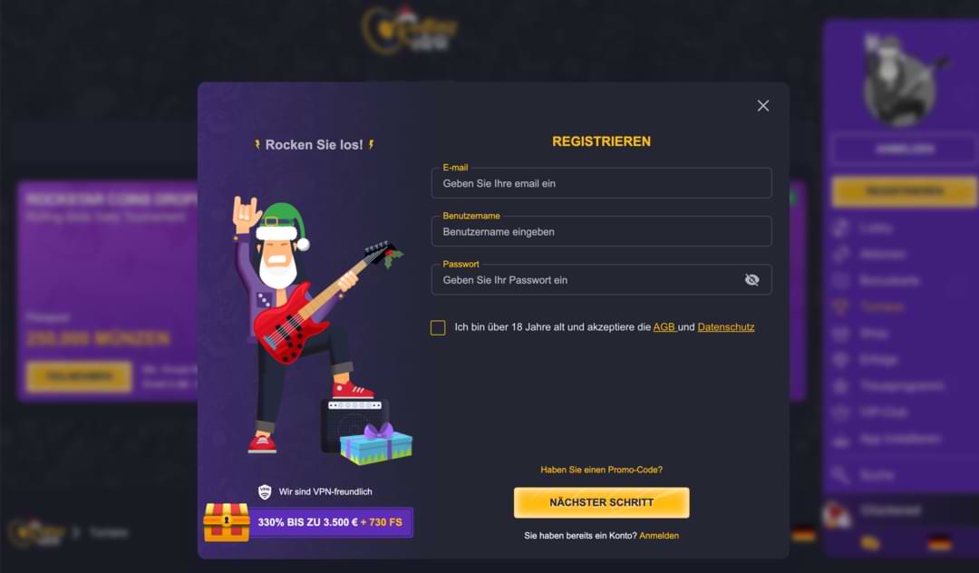 Registrierung bei Rolling Slots Casino