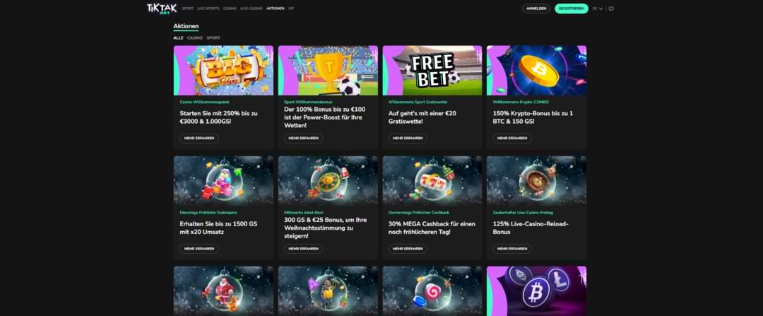Tiktakbet Casino Boni